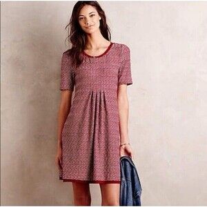 Anthropologie Maeve Dora Large Shirt Dress Red Textured Lined